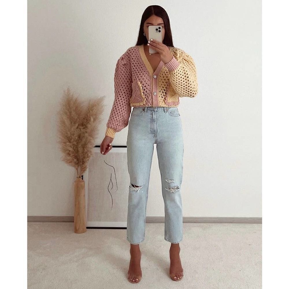 ZARA Jewel Buttons Pastel Colors Cardigan New